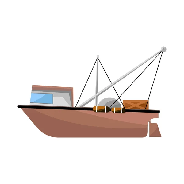 Odosobniony obiekt trawlera i ikony oceanu. Kolekcja trawlerów i kadłubów ilustracji wektorowych. — Wektor stockowy