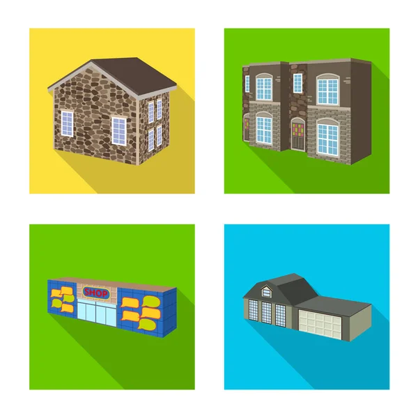 Vector ontwerp van de gevel en huisvesting symbool. Set van vector-pictogram voor gevel en infrastructuur voor de voorraad. — Stockvector