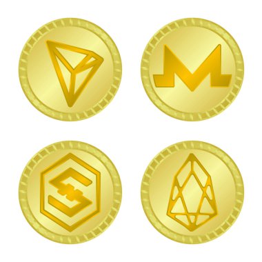 Vektör tasarım para ve Bitcoin işareti. Web için para ve internet stok sembolü koleksiyonu.