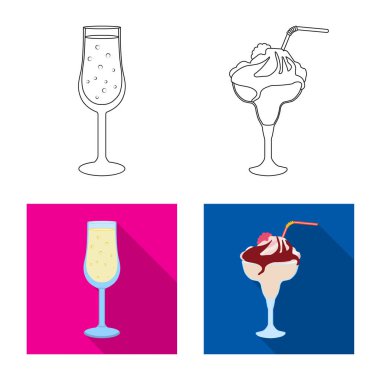 İçki ve restoran simgesinin vektör Illustration. İçki ve bileşen stok vektör çizim seti.
