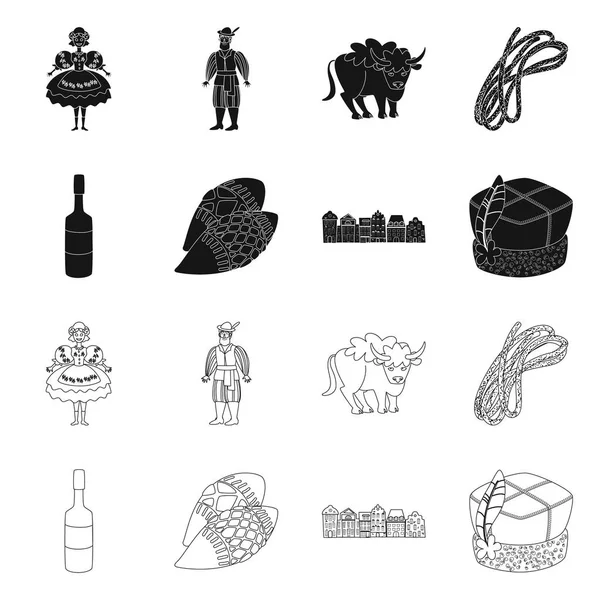 Ilustración vectorial de letreros tradicionales y turísticos. Conjunto de iconos vectoriales tradicionales y puntos de referencia para stock . — Vector de stock