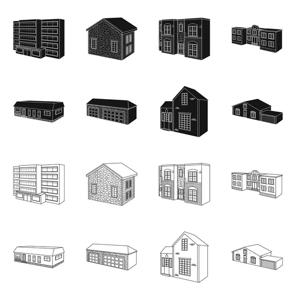 Ilustração vetorial de fachada e símbolo de alojamento. Conjunto de fachada e ícone de vetor de infraestrutura para estoque . —  Vetores de Stock