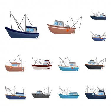 Tekne ve balıkçılık sembolü vektör Illustration. Web için tekne ve gemi stok sembolü seti.