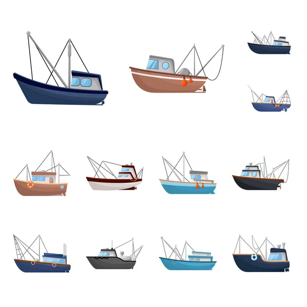 Vector illustratie van boot en vissen symbool. Set van boot en schip voorraad symbool voor web. — Stockvector