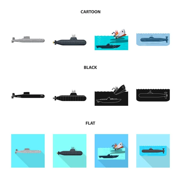 Vectorillustratie van oorlog en schip pictogram. Verzameling van oorlog en vloot voorraad vectorillustratie. — Stockvector