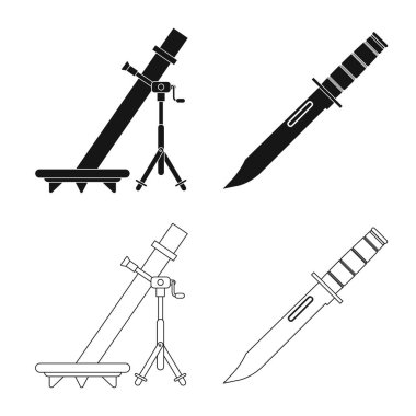 Silah ve silah simge vektör tasarımı. Hisse senedi için silah ve ordu vektör simge topluluğu.