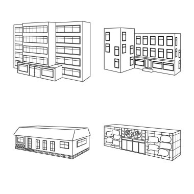 Şehir ve inşaat logosu vektör Illustration. Web için şehir ve Emlak stok sembolü kümesi.