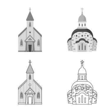 Kült ve tapınak sembolü izole nesne. Stok için kült ve cemaat vektör simgesi seti.