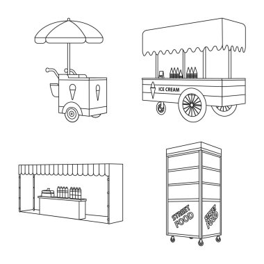 Vektör tasarım Pazar ve küçük işareti. Pazar ve gıda stok vektör çizim seti.
