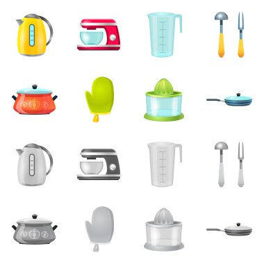 Mutfak ve yemek simge vektör Illustration. Mutfak ve cihaz hisse senedi vektör çizim seti.