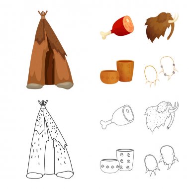 Evrimin vektör tasarımı ve neolitik işaret. Evrim koleksiyonu ve ağ için ilkel hisse senedi sembolü.