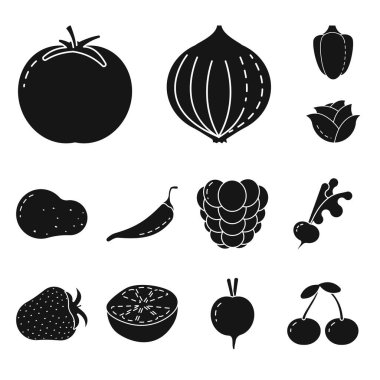 Vejetaryen ve organik sembolün vektör tasarımı. Stok için vejetaryen ve gıda vektör simgesi seti.