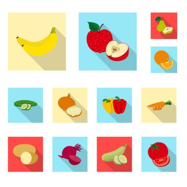 Sebze ve meyve logo vektör tasarımı. Web için sebze ve vejeteryan hisse senedi simgesi kümesi.