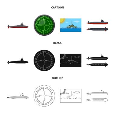 Savaş ve gemi logo yalıtılmış nesne. Savaş ve filo hisse senedi vektör çizim koleksiyonu.