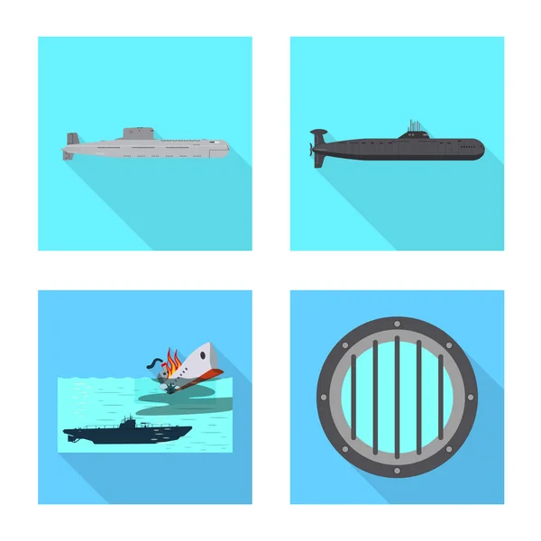 A katonai és nukleáris ikon vektorképe. Gyűjteménye a katonai és a hajó vektor ikon készlet. — Stock Vector