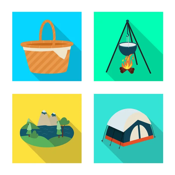 Vektorillustration des Trekking- und Tierlogos. Set von Trekking- und Freizeitvektorsymbolen für Aktien. — Stockvektor