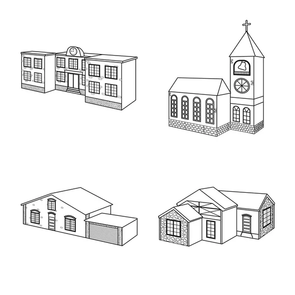 Ilustración vectorial del logotipo de ciudad y construcción. Colección de icono vectorial de la ciudad y el patrimonio para stock . — Vector de stock