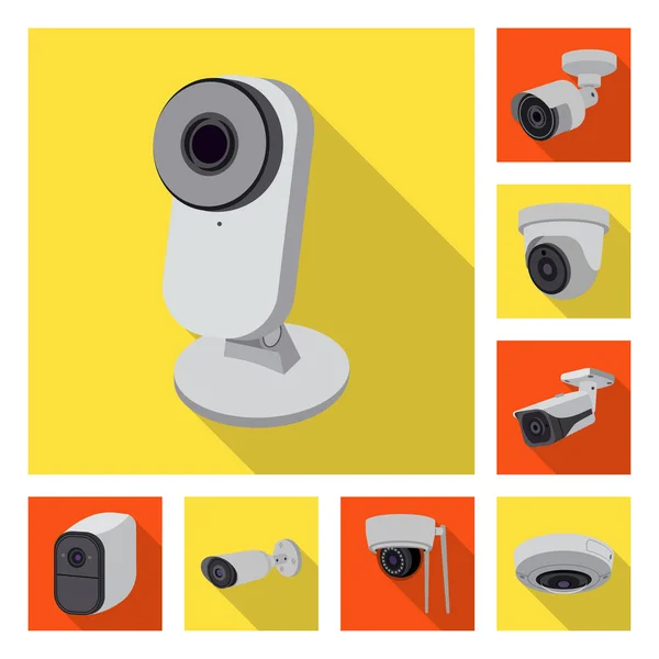 Vector ontwerp van cctv en camera teken. Verzameling van vector-pictogram voor cctv en systeem voor voorraad. — Stockvector