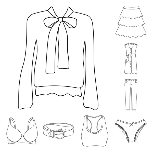Isolerade objekt av kvinna och kläder tecken. Samling av kvinna och slitage aktiesymbol för webben. — Stock vektor