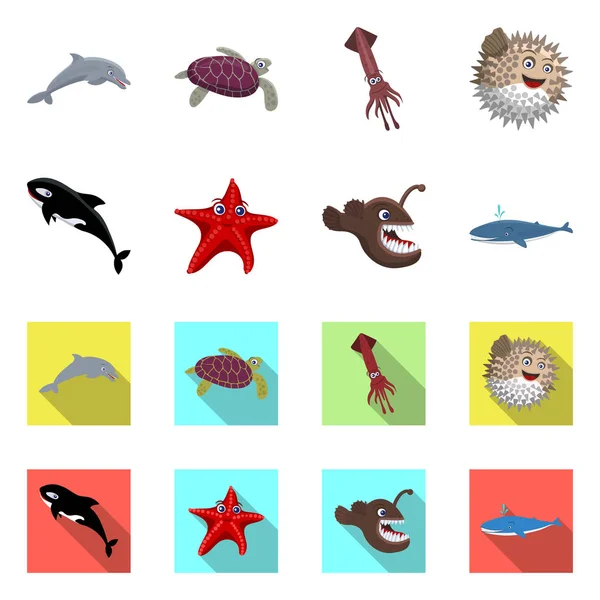 Objet isolé du logo de la mer et de l'animal. Collection de stock marin et maritime symbole pour le web . — Image vectorielle