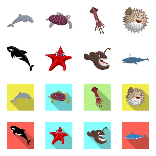 Objeto aislado del logotipo del mar y los animales. Colección de símbolo de stock marino y marino para web . — Vector de stock