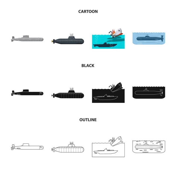Vector ontwerp van oorlog en schip symbool. Verzameling van oorlog en vloot voorraad vectorillustratie. — Stockvector