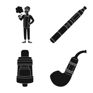 E-cig ve trendy işareti vektör tasarımı. E-cig ve elektronik stok vektör çizim koleksiyonu.