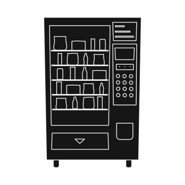 Otomat ve makine simgesinin vektör tasarımı. Otomat ve düğme stok vektör çizim seti.