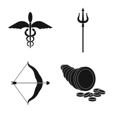 Din ve mitler logosu vektör tasarımı. Hisse senedi için din ve Yunan vektör simgesi seti.