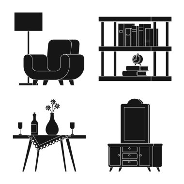 Ekipman ve ev işareti izole nesne. Ekipman ve iç stok vektör çizim seti.