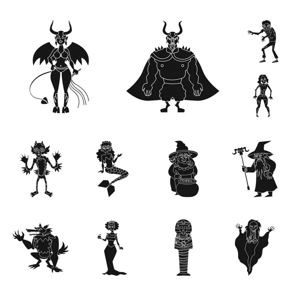 Yaratık ve şeytani sembolü vektör tasarımı. Yaratık ve Cadılar Bayramı stok vektör illüstrasyon seti.