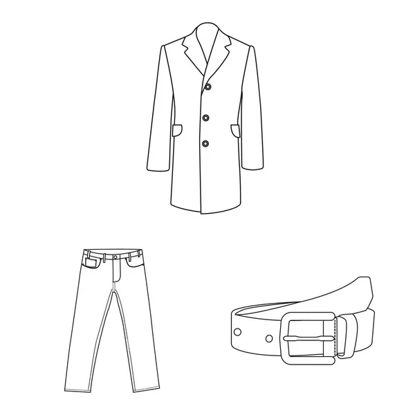 Vectorillustratie van mens en kleding teken. Instellen van de mens en het dragen van voorraad vectorillustratie. — Stockvector