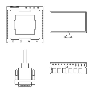 Vektör tasarım PC ve bileşen işareti. Web için PC ve Technology stok sembolü seti.