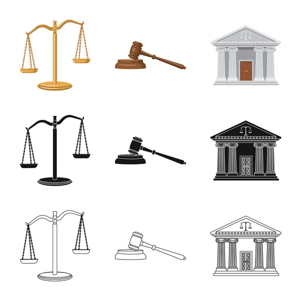 Vektorillustration des Gesetzes und des Anwaltslogos. Satz von Recht und Gerechtigkeit Aktiensymbol für das Web. — Stockvektor