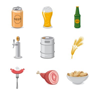 Bar ve pub simge vektör tasarımı. Pub ve hisse senedi için iç vektör ikon koleksiyonu.