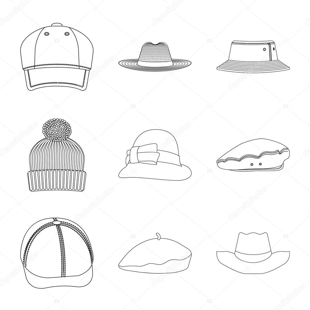 Isolated object of headgear and cap symbol. Set of headgear and accessory stock symbol for web.