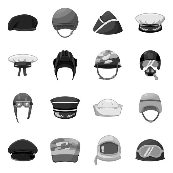 Vector design of headgear and modern icon. Collection of headgear and clothing stock vector illustration.