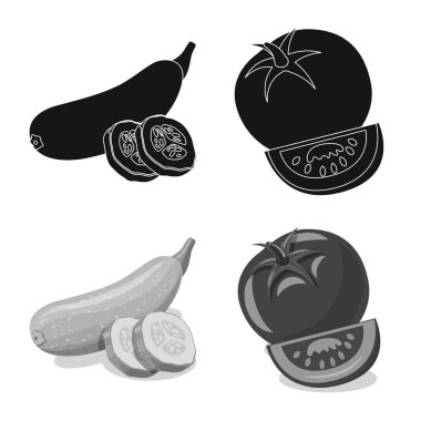 Sebze ve meyve simgesi yalıtılmış nesne. Sebze ve vejeteryan hisse senedi vektör çizim topluluğu.