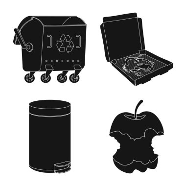 Çöp ve önemsiz işareti izole nesne. Stok için çöp ve atık vektör simgesi seti.