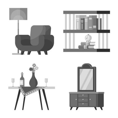 Oda ve stil sembolü izole nesne. Web için oda ve ekipman stok sembolü seti.