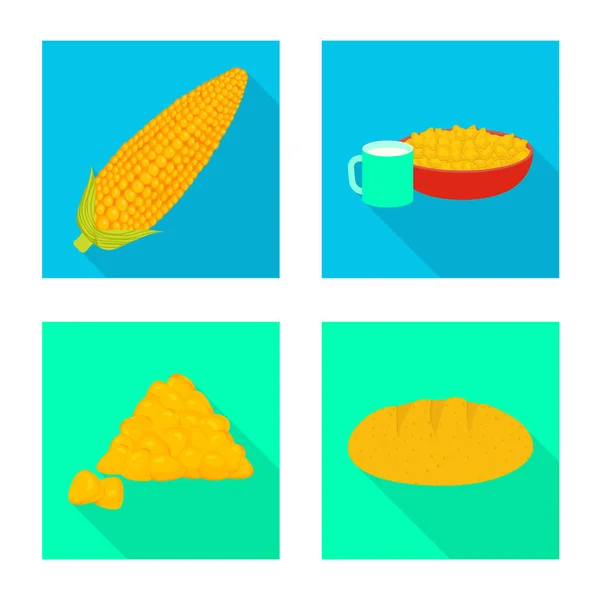 Векторная иллюстрация кукурузного поля и иконы овощей. Коллекция кукурузных полей и вегетарианских векторных икон на складе . — стоковый вектор