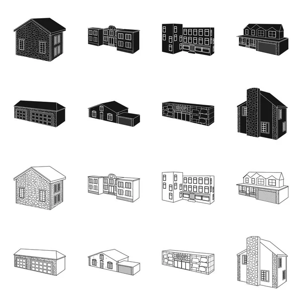 Vektor-Design von Fassade und Gehäusesymbol. Sammlung von Fassaden- und Infrastruktur-Bestandsvektordarstellungen. — Stockvektor