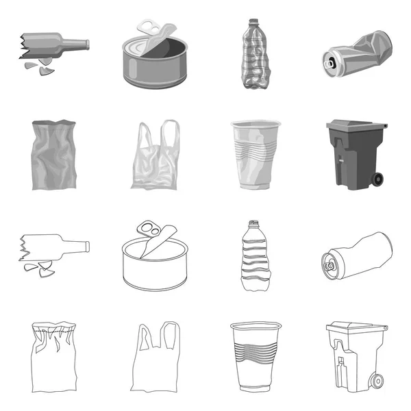 Векторная иллюстрация мусора и иконки мусора. Набор векторных иллюстраций мусора и отходов . — стоковый вектор