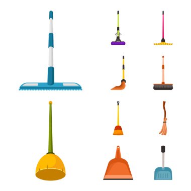 Ekipman vektör tasarımı ve ev işi simgesi. Web için ekipman ve temiz stok sembolü seti.