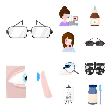 Görme ve klinik logosu vektör illüstrasyon. Görme ve oftalmoloji stok vektör illüstrasyon seti.