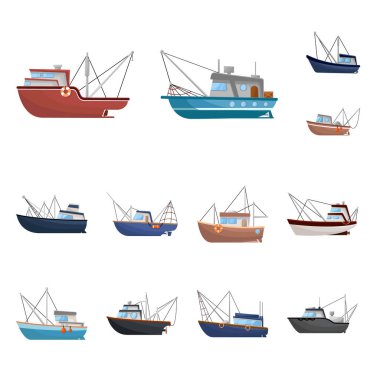 Tekne ve balıkçılık logosu vektör tasarımı. Tekne ve gemi stok vektör illüstrasyon koleksiyonu.