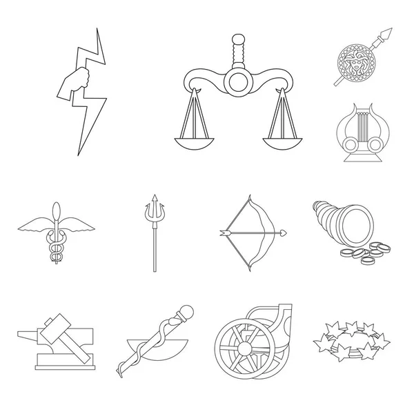 Vector ontwerp van mythologie en God teken. Set van mythologie en cultuur vector pictogram voor voorraad. — Stockvector