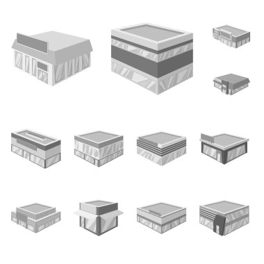 Konstrüksiyon ve vitrin işareti vektör illüstrasyon. Web için inşaat ve mimari stok sembolü koleksiyonu.