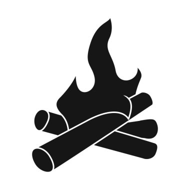 Kamp ateşi ve yakacak odun sembolü vektör tasarımı. Web için kamp ateşi ve ısı stok sembolü seti.