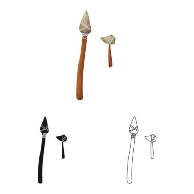 Tarih öncesi ve ok işaretiizole nesne. Tarih öncesi ve mızrak stok vektör illüstrasyon seti.